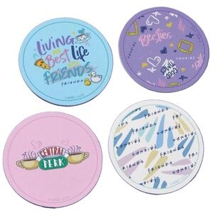 4pc TV Show FRIENDS Drink Cup Coasters Set Faux Leather 4" Pastel Colors New Lot